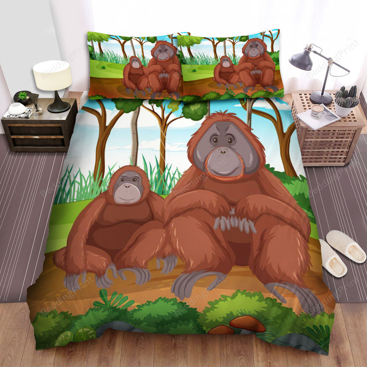The Wild Animal - The Orangutan Sitting Beside His Friend Bed Sheets Spread Duvet Cover Bedding Sets