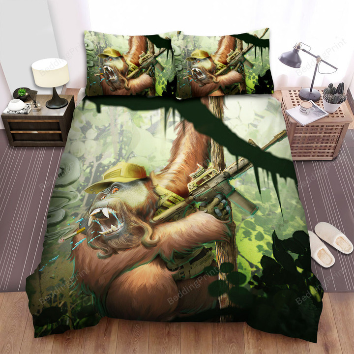 The Wild Animal - The Orangutan Holding The Gun Bed Sheets Spread Duvet Cover Bedding Sets