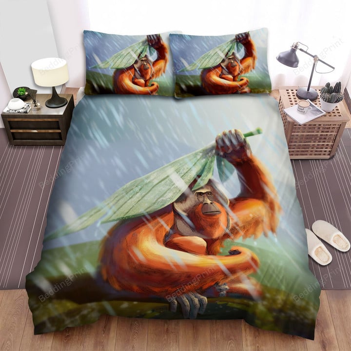 The Wild Animal - The Orangutan Hiding The Rain Bed Sheets Spread Duvet Cover Bedding Sets