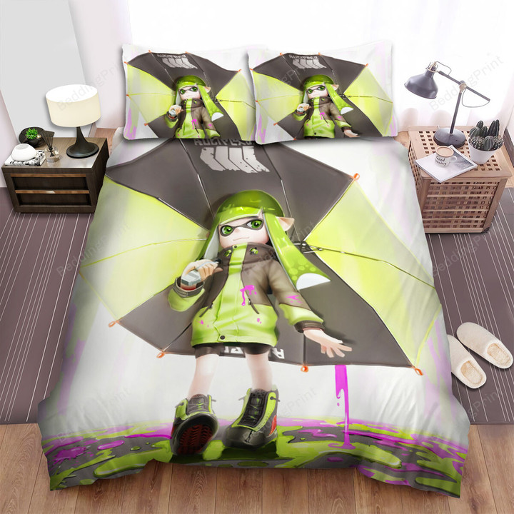 Splatoon - Agent 3 In Lime Green Bed Sheets Spread Duvet Cover Bedding Sets