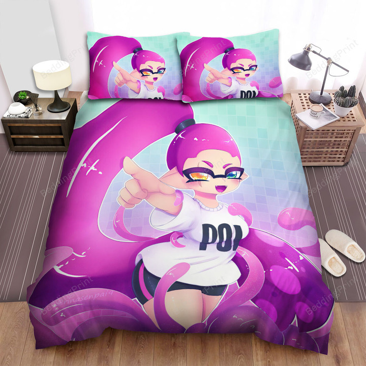 Splatoon - The Pink Girl Pointing Art Bed Sheets Spread Duvet Cover Bedding Sets
