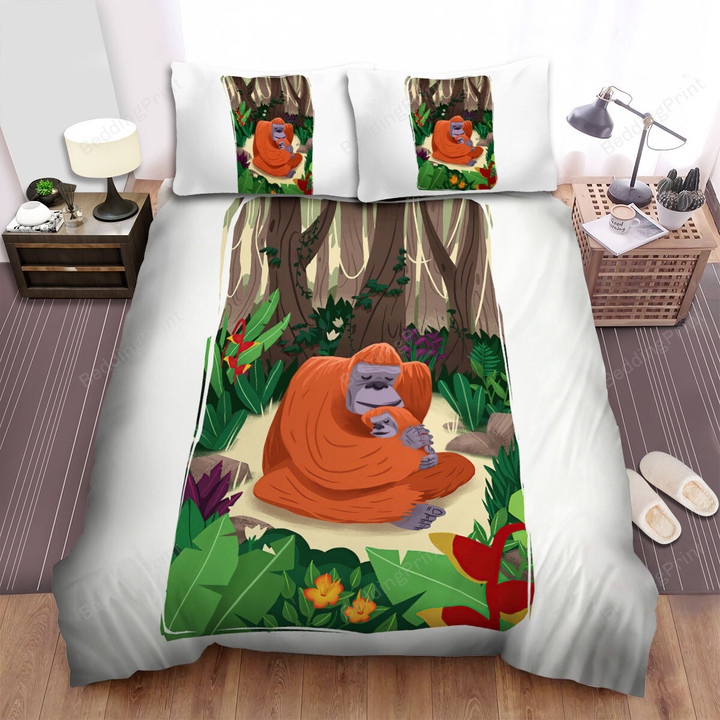 The Wild Animal - The Orangutan Hugging The Cub Bed Sheets Spread Duvet Cover Bedding Sets