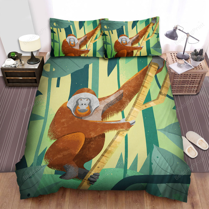 The Wild Animal - The Orangutan Climbing Illustration Bed Sheets Spread Duvet Cover Bedding Sets