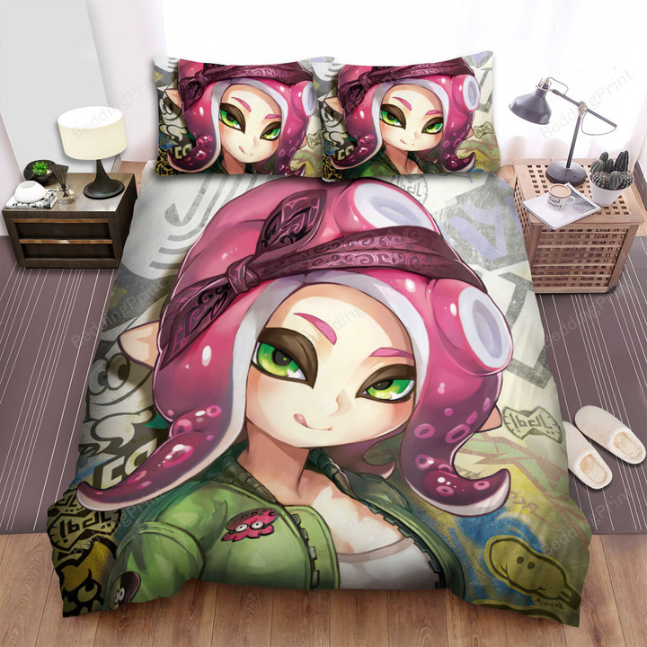 Splatoon - The Octoling Girl Relying On A Wall Bed Sheets Spread Duvet Cover Bedding Sets