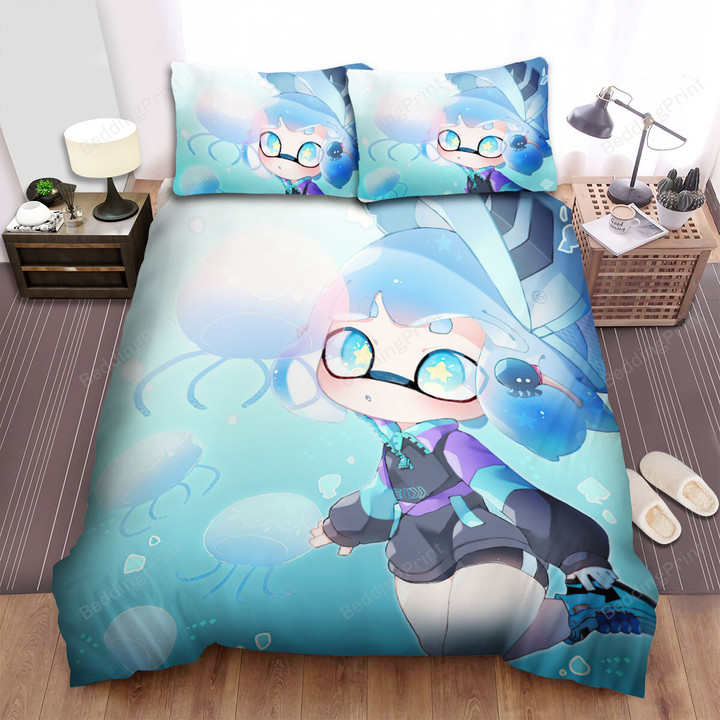 Splatoon - The Blue Octoling Girl In The Ocean Bed Sheets Spread Duvet Cover Bedding Sets