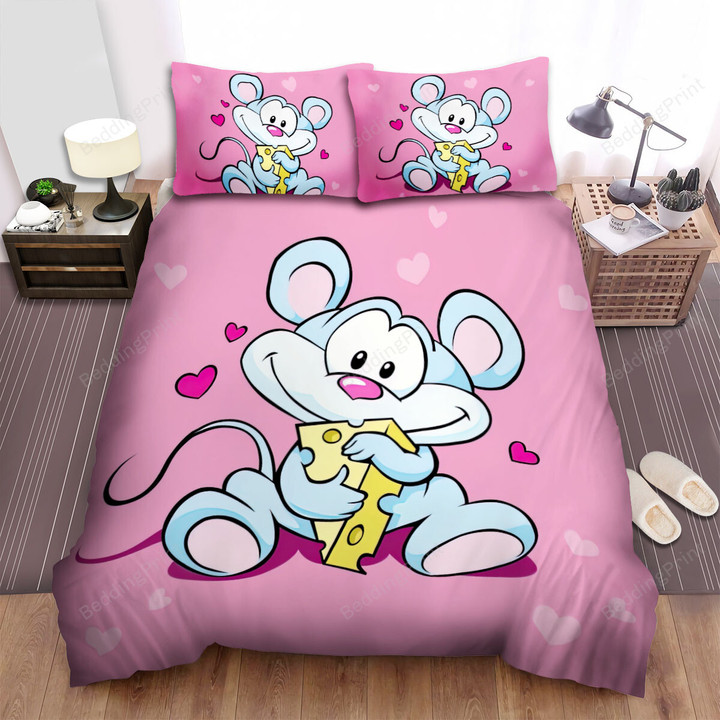 The Wild Creature - The Blue Mouse Holding His Cheese Bed Sheets Spread Duvet Cover Bedding Sets