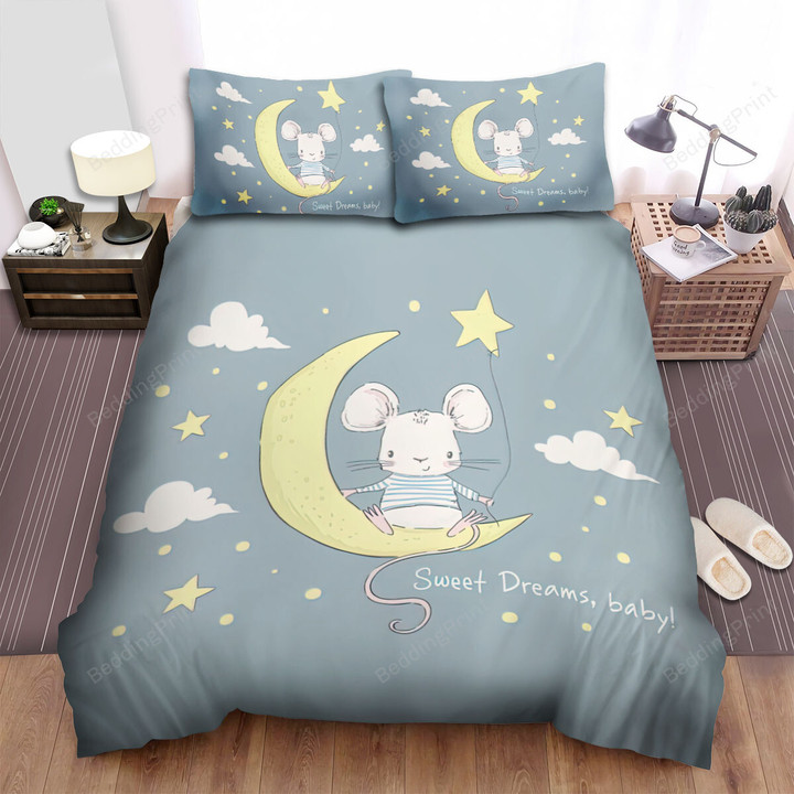 The Wild Creature - Sweet Dream A Mouse On The Moon Bed Sheets Spread Duvet Cover Bedding Sets