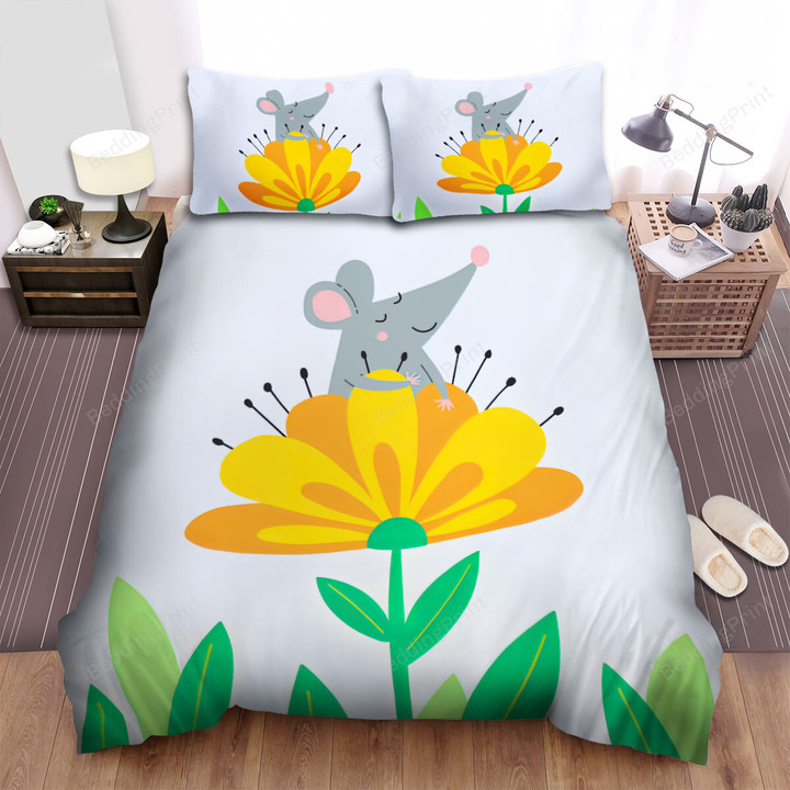 The Wild Creature - The Mouse On A Yellow Flower Bed Sheets Spread Duvet Cover Bedding Sets