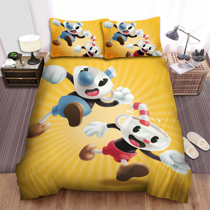 Cuphead - Cuphead Beside Mugman Bed Sheets Spread Duvet Cover Bedding Sets