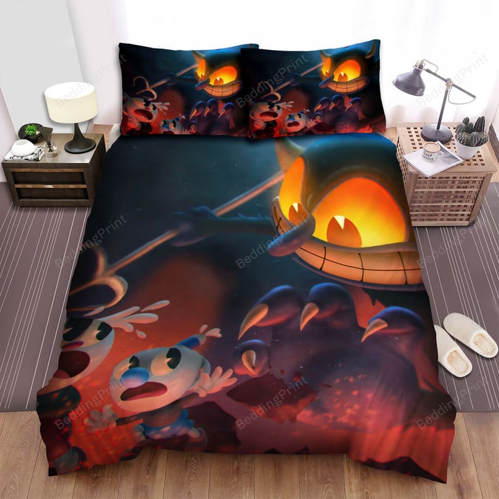 Cuphead - The Devil Chasing Cuphead And Mugman Bed Sheets Spread Duvet Cover Bedding Sets