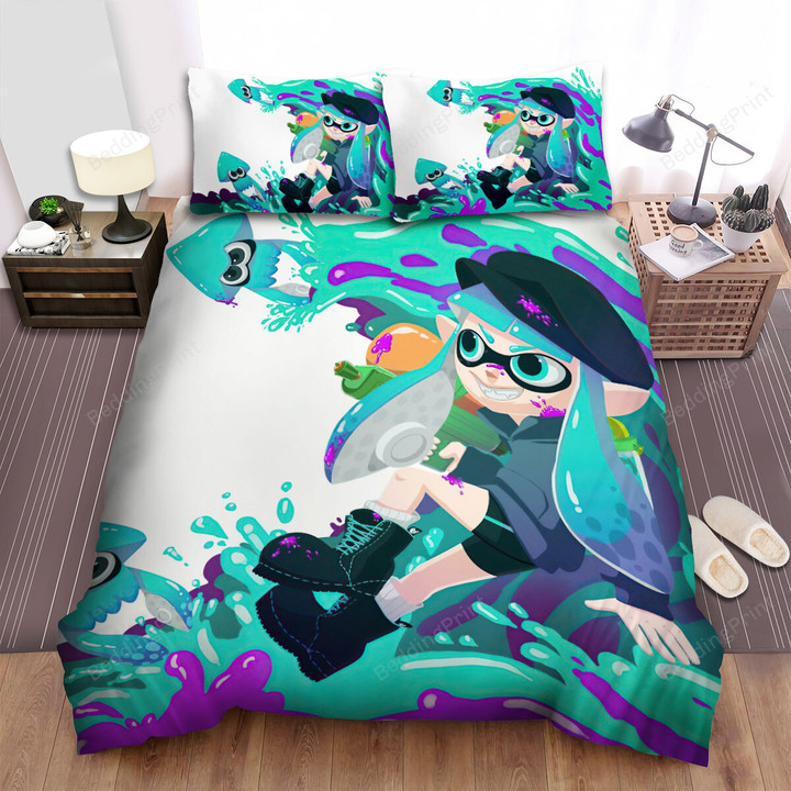 Splatoon - Agent 3 And Turquoise Squids Bed Sheets Spread Duvet Cover Bedding Sets