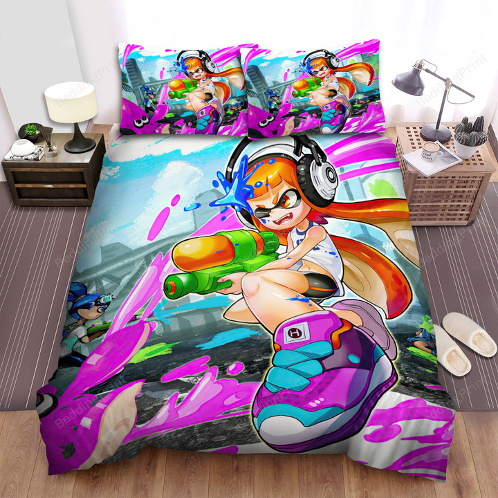 Splatoon - Agent 3 Being Attacked Bed Sheets Spread Duvet Cover Bedding Sets