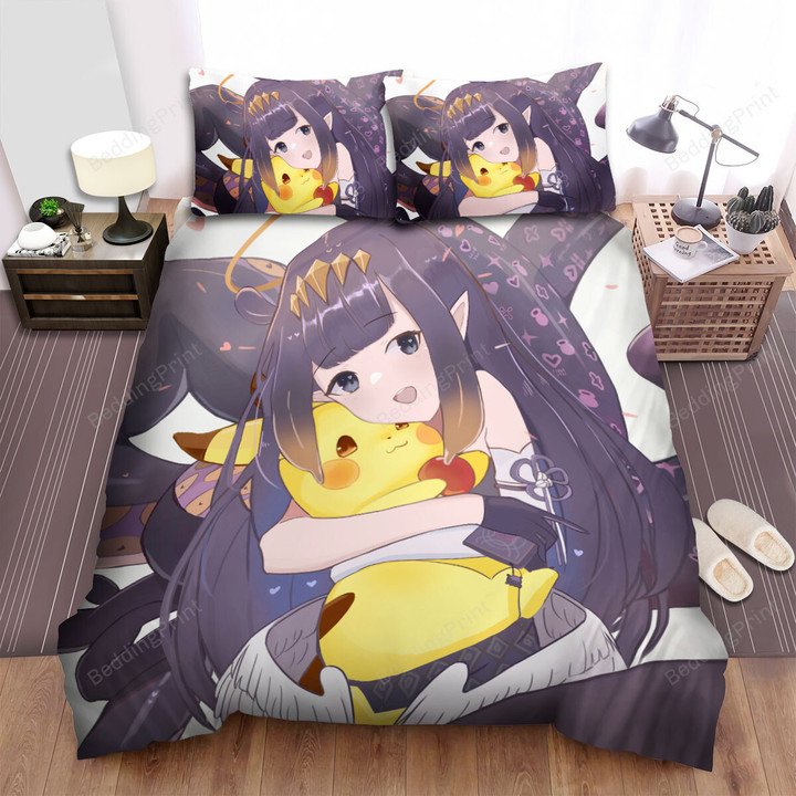 Ninomae Ina'nis & Pikachu Bed Sheets Spread Duvet Cover Bedding Sets
