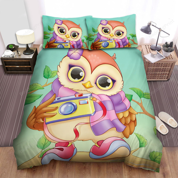 The Wild Bird - The Owl With A Camera Bed Sheets Spread Duvet Cover Bedding Sets