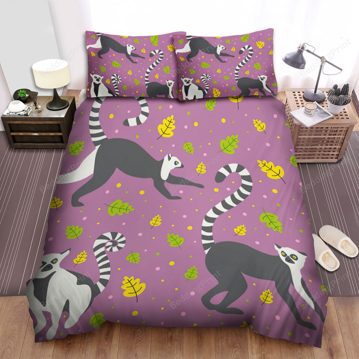 The Lemur And Falling Leaves Bed Sheets Spread Duvet Cover Bedding Sets