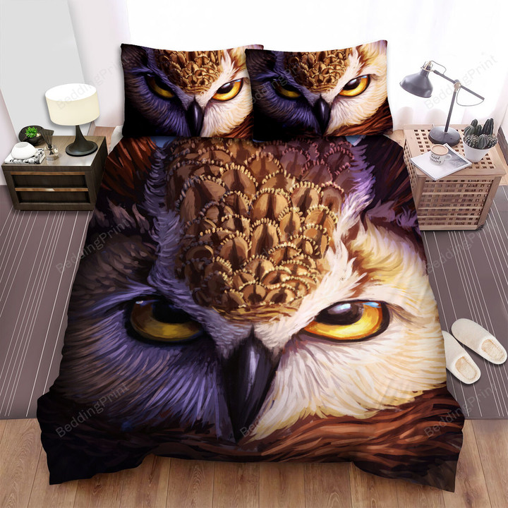 The Wild Bird - The Owl With Scary Eyes Bed Sheets Spread Duvet Cover Bedding Sets
