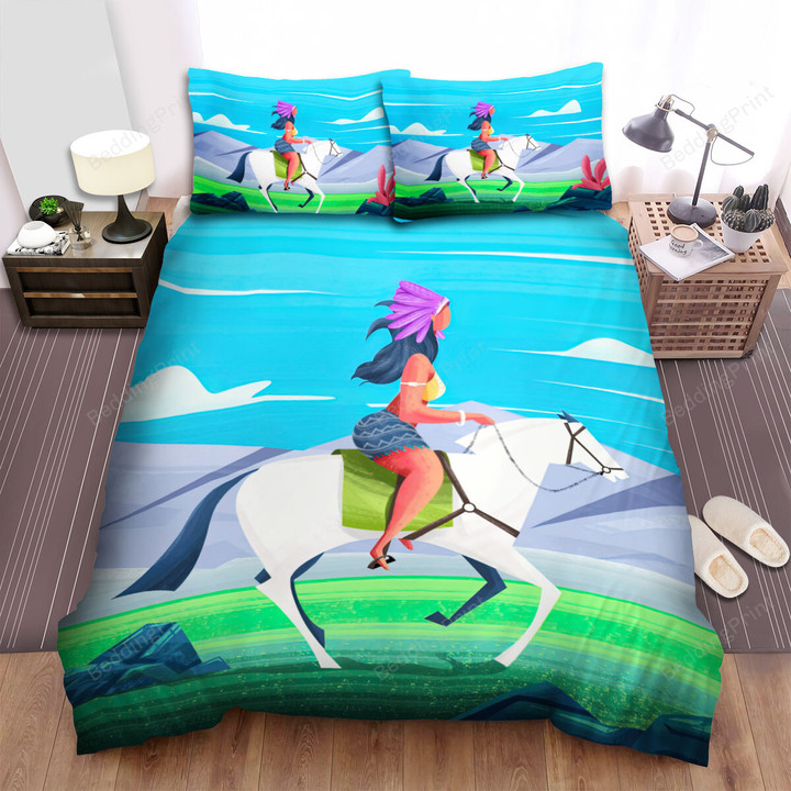 The Wildlife - The Native Girl On A White Horse Bed Sheets Spread Duvet Cover Bedding Sets