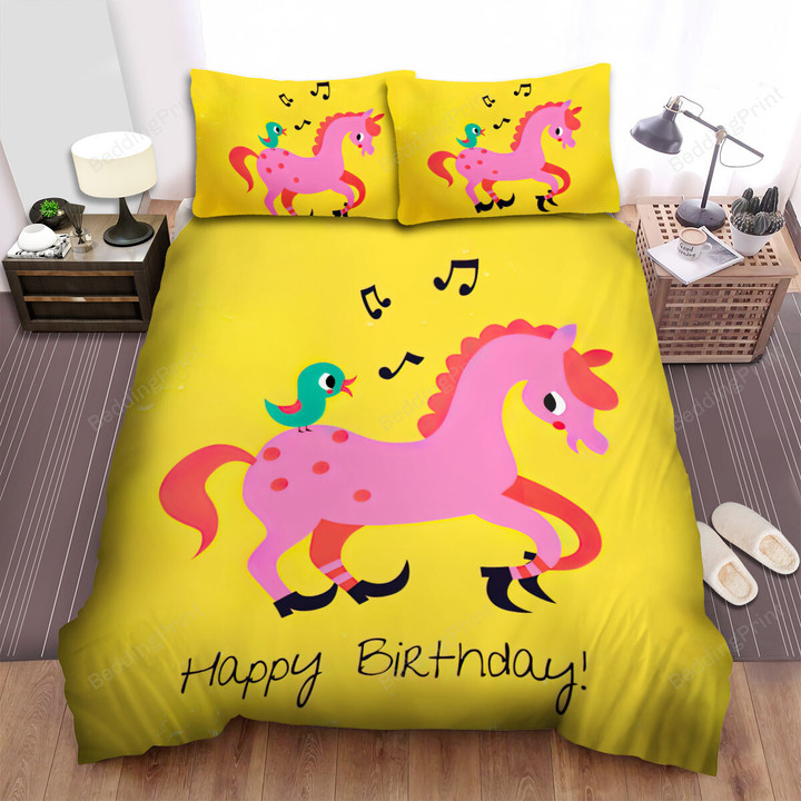 The Wildlife - The Pink Horse So Happy Bed Sheets Spread Duvet Cover Bedding Sets