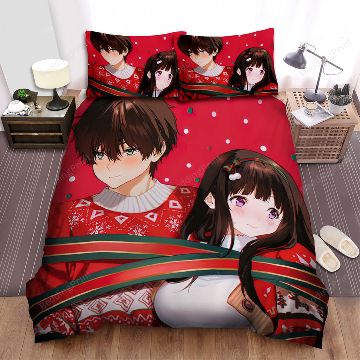 Hyouka Houtarou & Eru In Christmas Theme Bed Sheets Spread Duvet Cover Bedding Sets