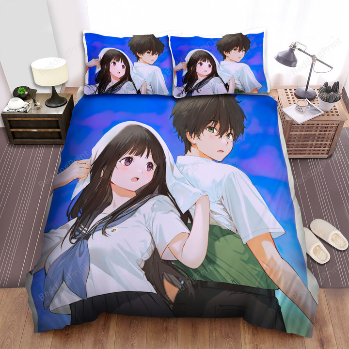 Hyouka Houtarou & Eru In Blue Sky Bed Sheets Spread Duvet Cover Bedding Sets
