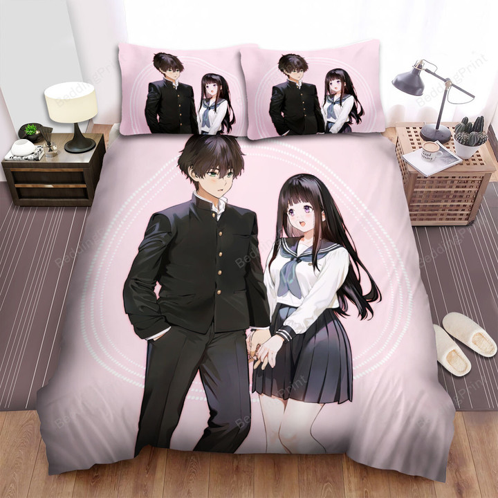 Hyouka Houtarou & Eru In School Uniforms Bed Sheets Spread Duvet Cover Bedding Sets