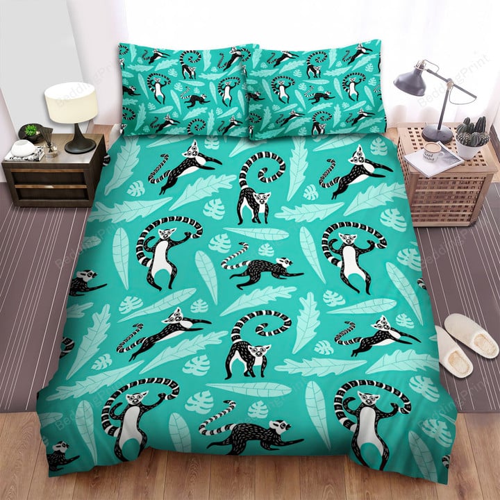 The Wild Animal - The Lemur In The Green Background Bed Sheets Spread Duvet Cover Bedding Sets