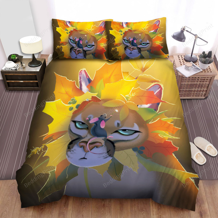 The Wildlife - The Cougar And Maple Leaves Bed Sheets Spread Duvet Cover Bedding Sets