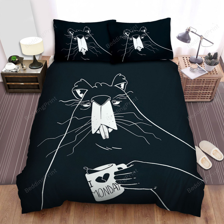 The Wildlife - The Beaver With The Coffee Mug Bed Sheets Spread Duvet Cover Bedding Sets