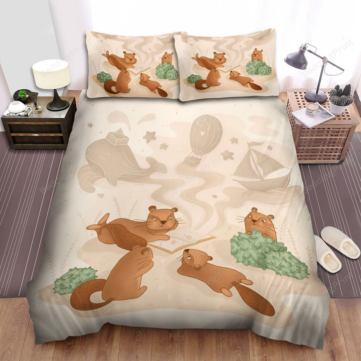 The Wildlife - The Beaver Reading Fairy Story Bed Sheets Spread Duvet Cover Bedding Sets