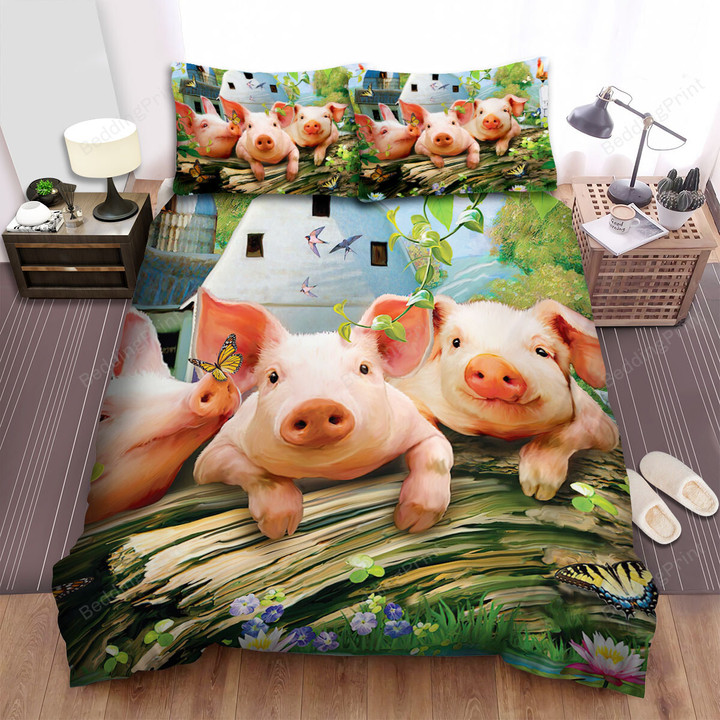The Cute Animal - The Pig Watercolor Bed Sheets Spread Duvet Cover Bedding Sets