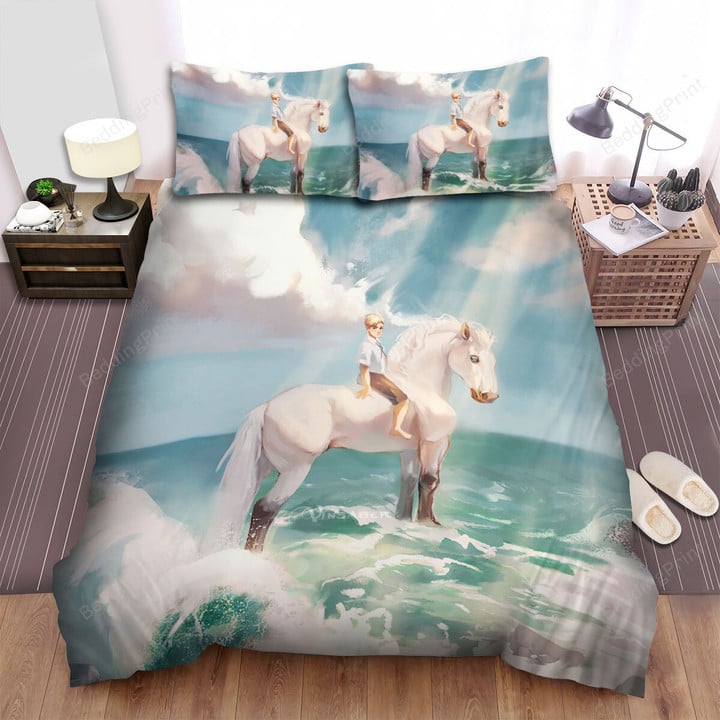 The Natural Animal - The White Horse In Water Bed Sheets Spread Duvet Cover Bedding Sets