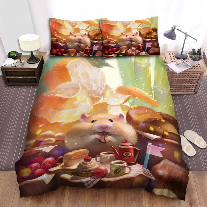 The Cute Animal - The Hamster Enjoying Coffee Seed Bed Sheets Spread Duvet Cover Bedding Sets