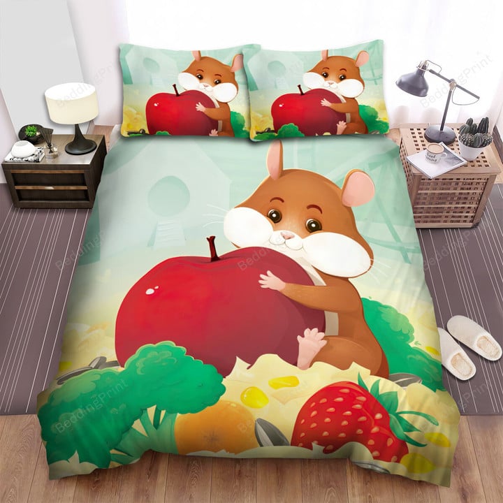 The Rodent - The Hamster Protecting His Apple Bed Sheets Spread Duvet Cover Bedding Sets