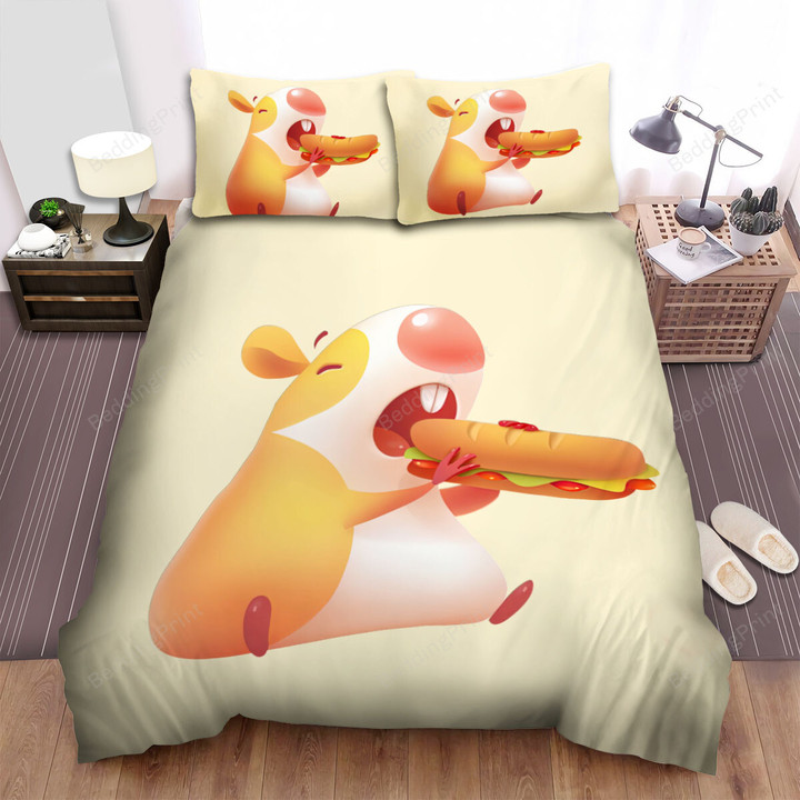 The Rodent - The Hamster Eating Hot Dog Bed Sheets Spread Duvet Cover Bedding Sets