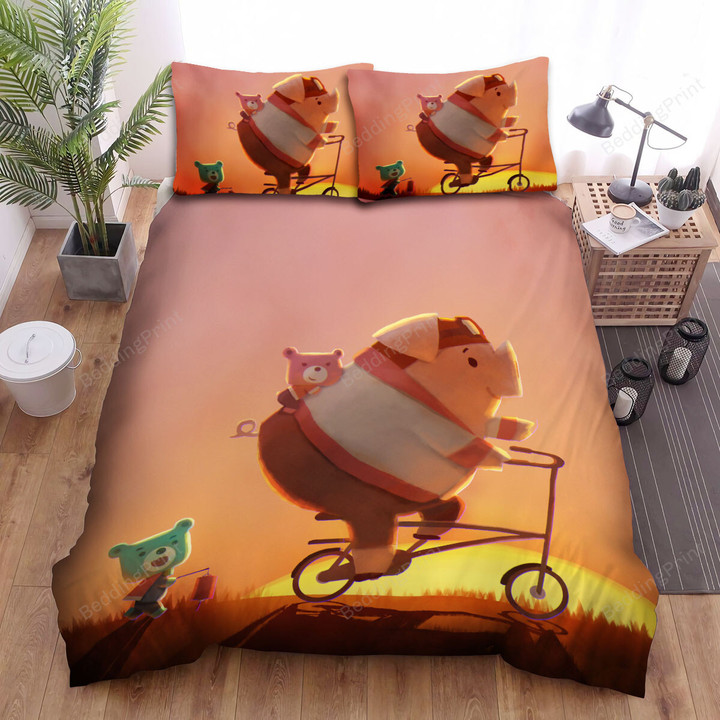 The Pig Cycling Art Bed Sheets Spread Duvet Cover Bedding Sets
