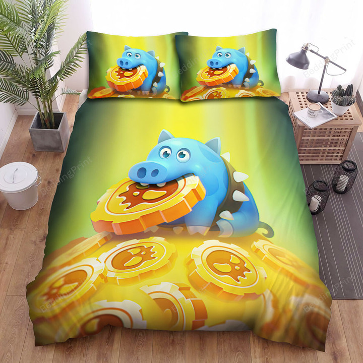 The Pig Eating Coins Art Bed Sheets Spread Duvet Cover Bedding Sets