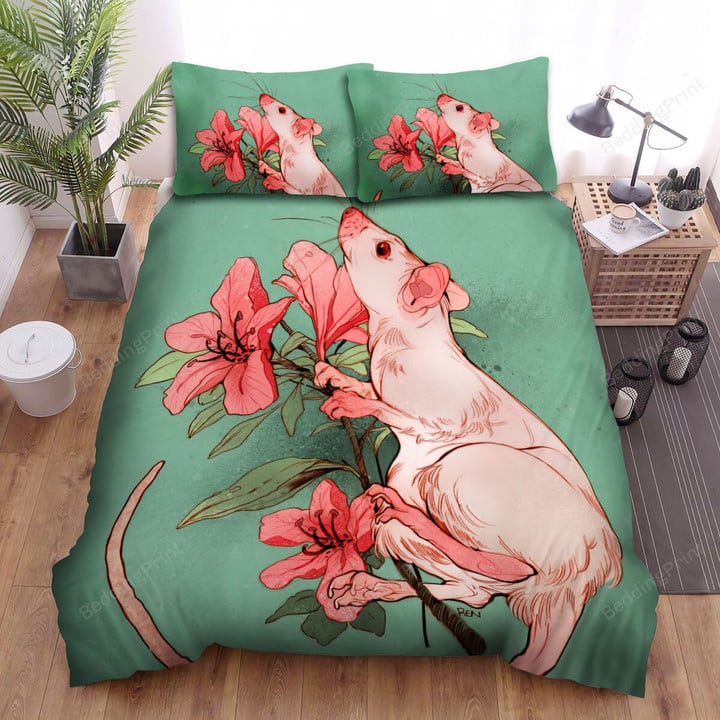 The Wild Animal - The Rat Holding A Pink Flower Bed Sheets Spread Duvet Cover Bedding Sets