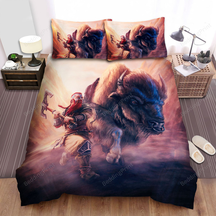 The Wild Animal - The Bison And The Viking Bed Sheets Spread Duvet Cover Bedding Sets