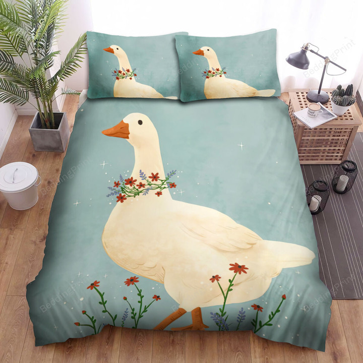 The Farm Animal - The Goose Wearing Flowers Necklace Bed Sheets Spread Duvet Cover Bedding Sets