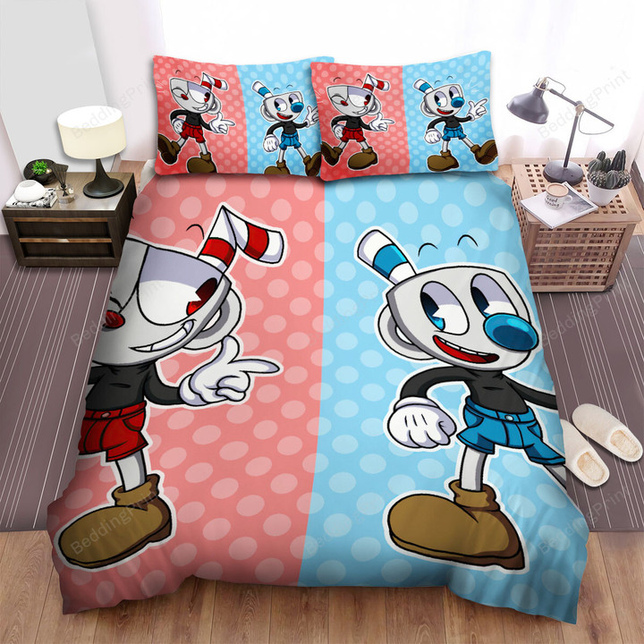 Cuphead - Cuphead And Mugman In Background Bed Sheets Spread Duvet Cover Bedding Sets