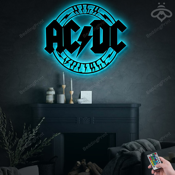 Acdc Band Metal Wall Art With Led Lights, Rock Band Decoration For Room, Outdoor Home Decor Gift