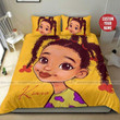 African American Black Little Cute Girl Three Bun Personalized Custom Name Duvet Cover Bedding Set