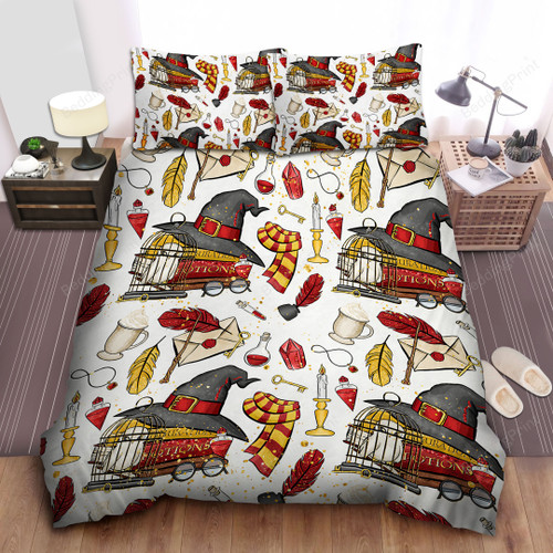 Harry Potter Wizard Equipment In The First Year At Hogwarts Illustration Bed Sheets Spread Comforter Duvet Cover Bedding Sets