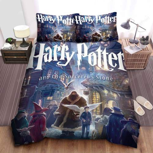 Harry Potter & Hagrid In Diagon Alley Illustration Bed Sheets Spread Comforter Duvet Cover Bedding Sets