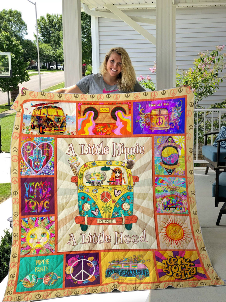 A Little Hippie A Little Hood Quilt Blanket Great Customized Gifts For Birthday Christmas Thanksgiving Perfect Gifts For Hippie