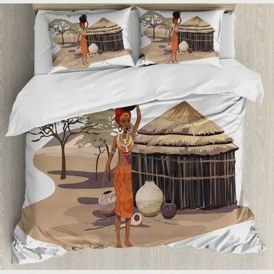 African Native Woman Cotton Bed Sheets Spread Comforter Duvet Cover Bedding Sets