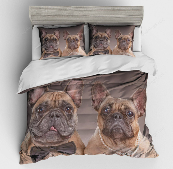 3D French Bulldog Dogs Couple Groom And Bride Cotton Bed Sheets Spread Comforter Duvet Cover Bedding Sets