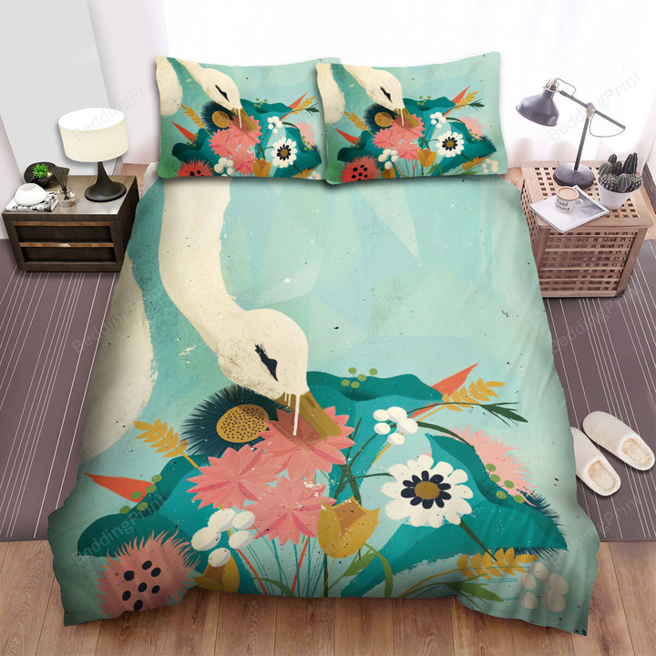 The Wild Animal - The Melting Swan And The Flowers Bed Sheets Spread Duvet Cover Bedding Sets