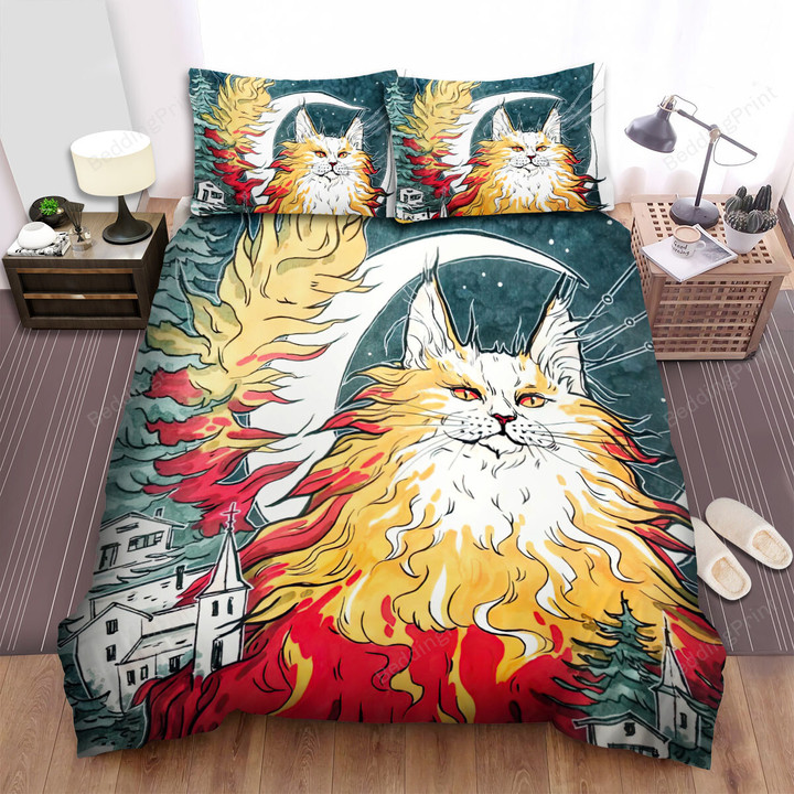 The Christmas Art - Flame Yule Cat Artwork Bed Sheets Spread Duvet Cover Bedding Sets