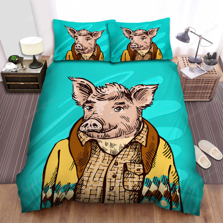 The Cute Animal - The Pig Wearing Jacket Art Bed Sheets Spread Duvet Cover Bedding Sets